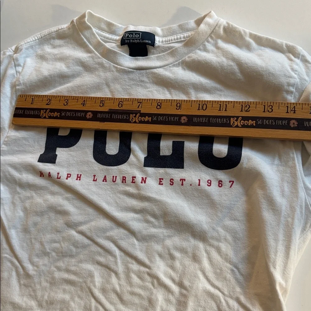 Ralph Lauren White Polo Shirt Boys Long Sleeve White POLO Logo T Shirt Large - Picture 12 of 17